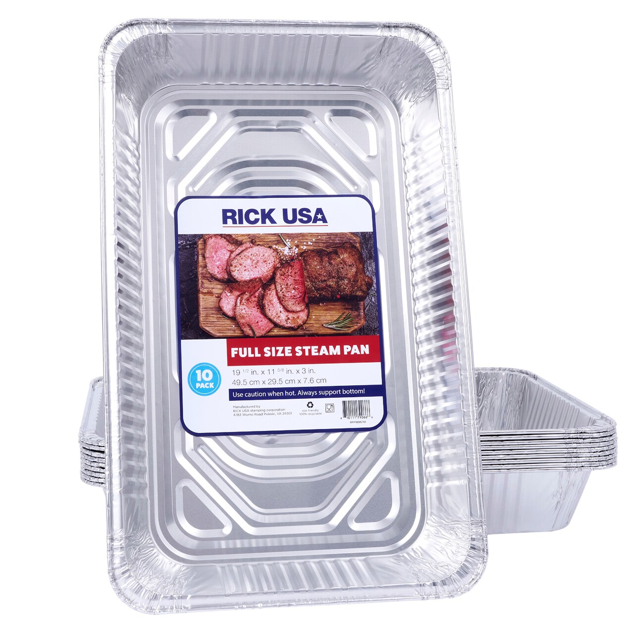 RICK USA: Full Size Steam Pan - 10 Pack - 19.5x11.6" Disposable Aluminum Foil, Baking-Cooking, Durable, Grill-Oven-Freezer-Dishwasher Safe, Recyclable